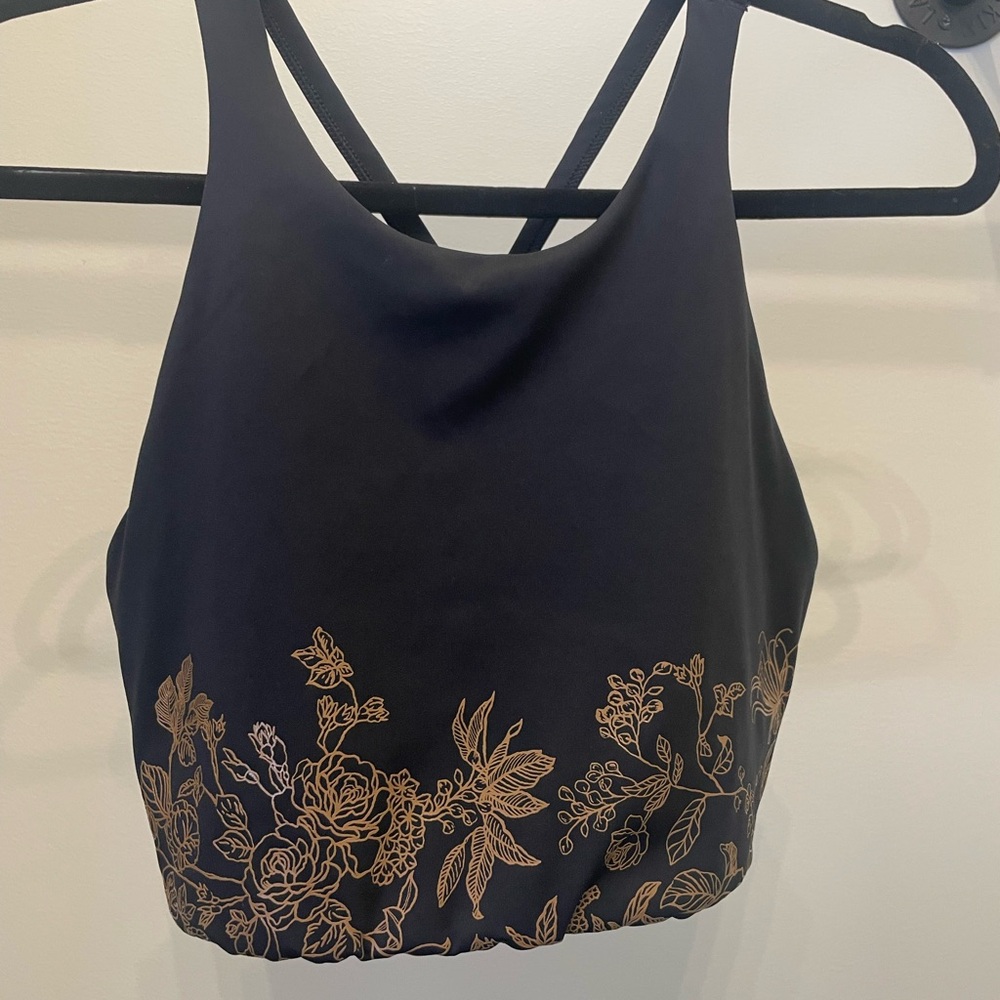 Lole Crop Workout Top, Black and Gold Floral Crop Top- size M
